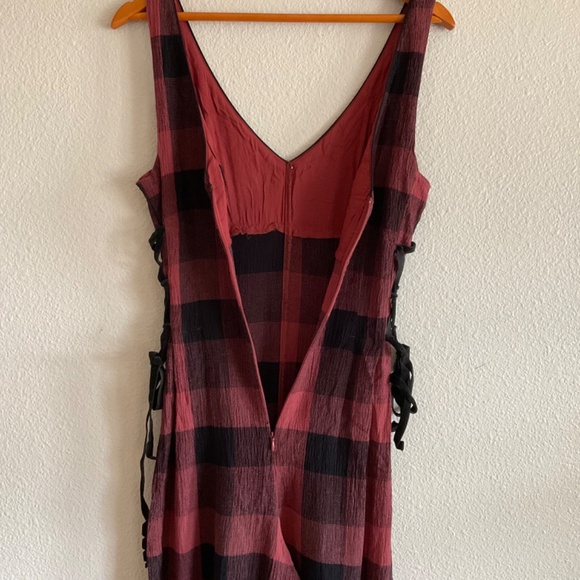 Anthropologie ett twa Red & Black Checkered Plaid Wide Leg Jumpsuit - Picture 8 of 10